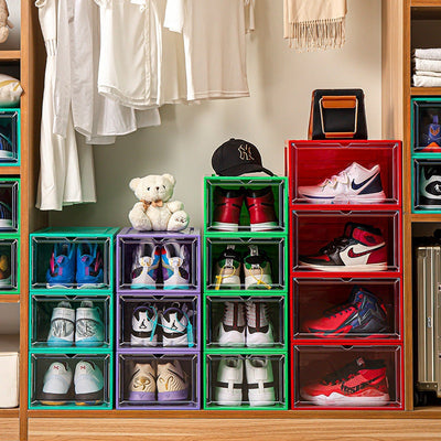 Moisture-proof and dust-proof SahLess shoe cabinet with vibrant colors, ideal for organized shoe storage.