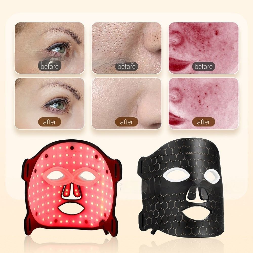 Beauty USB Firming Phototherapy Silicone Mask for skincare rejuvenation featuring before and after images.