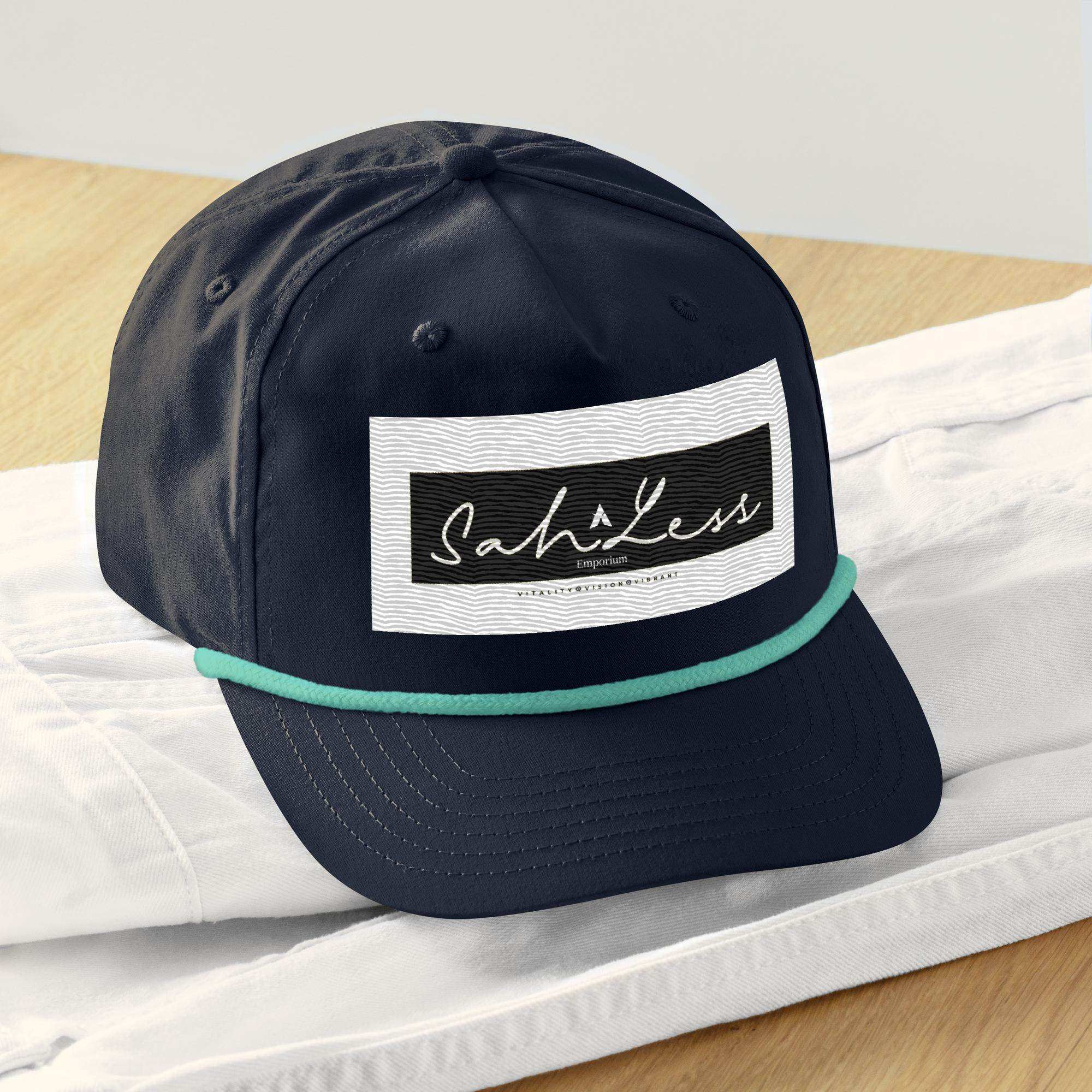 Snapback Rope Cap by SahLess Emporium with stylish rope detail on brim.