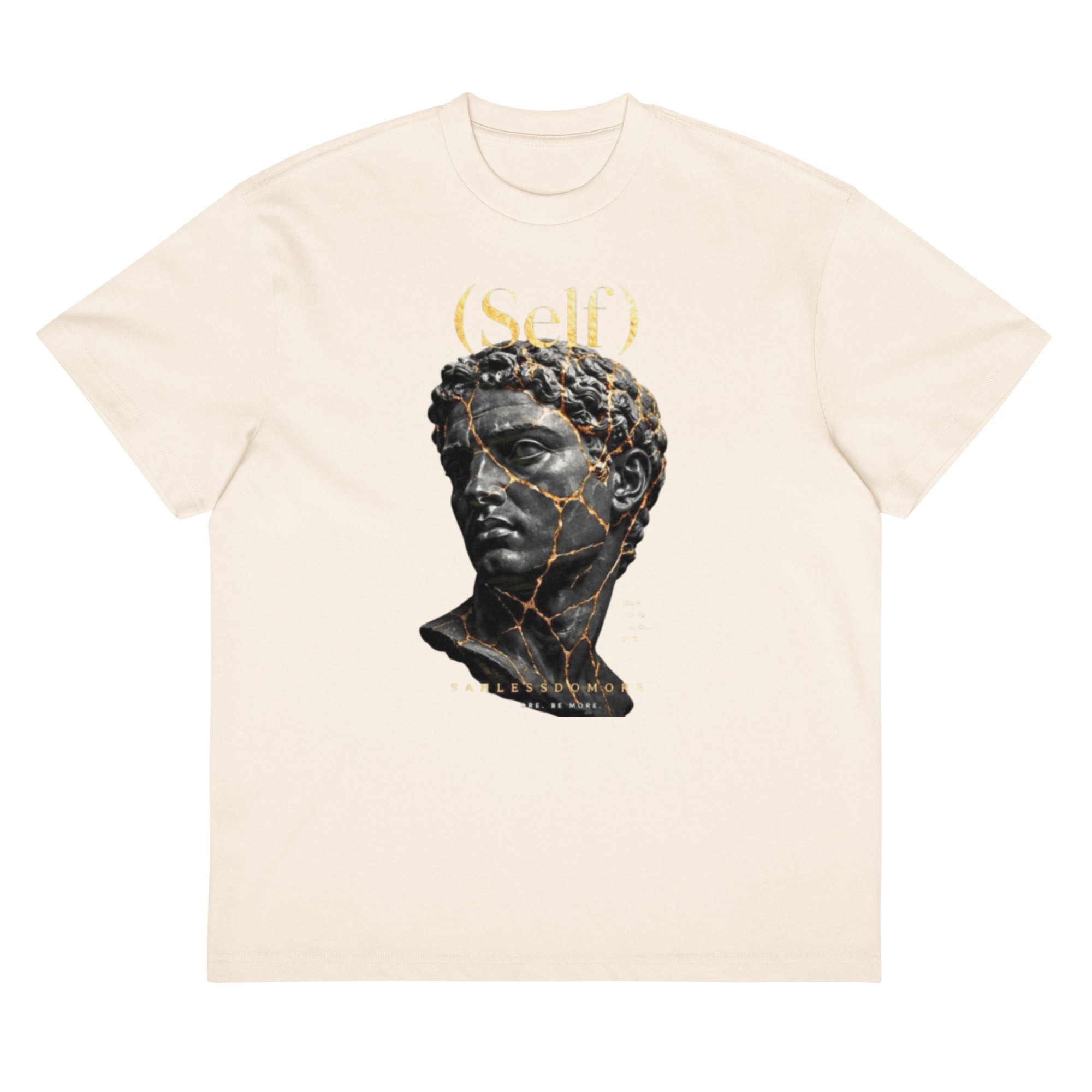 Men wearing oversized Self-Box Statue Tee with reinforced neckline and relaxed fit in streetwear style