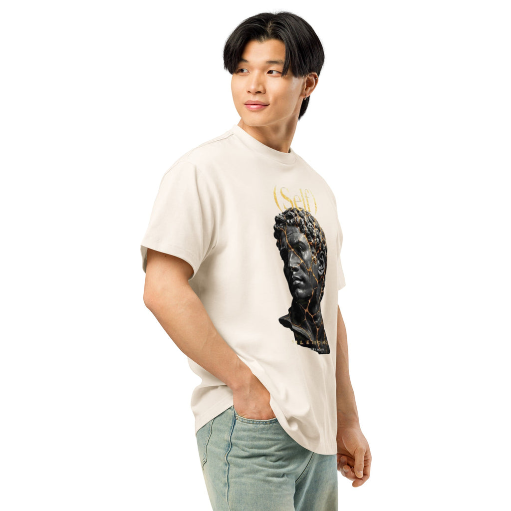 Men wearing Self-Box Statue Tee with oversized fit and reinforced neckline in relaxed streetwear style