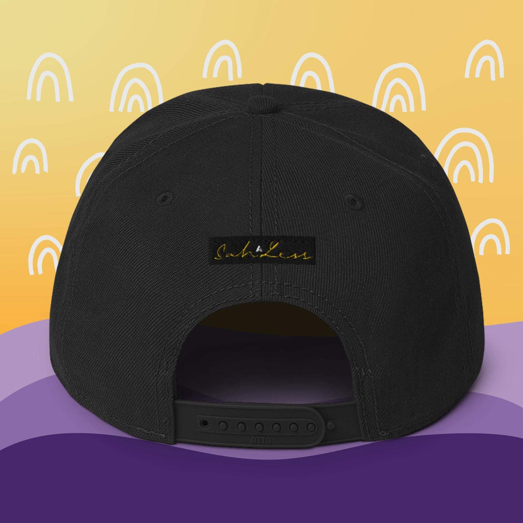 Snapback SahLess Hat with structured high-profile design and grey under visor.