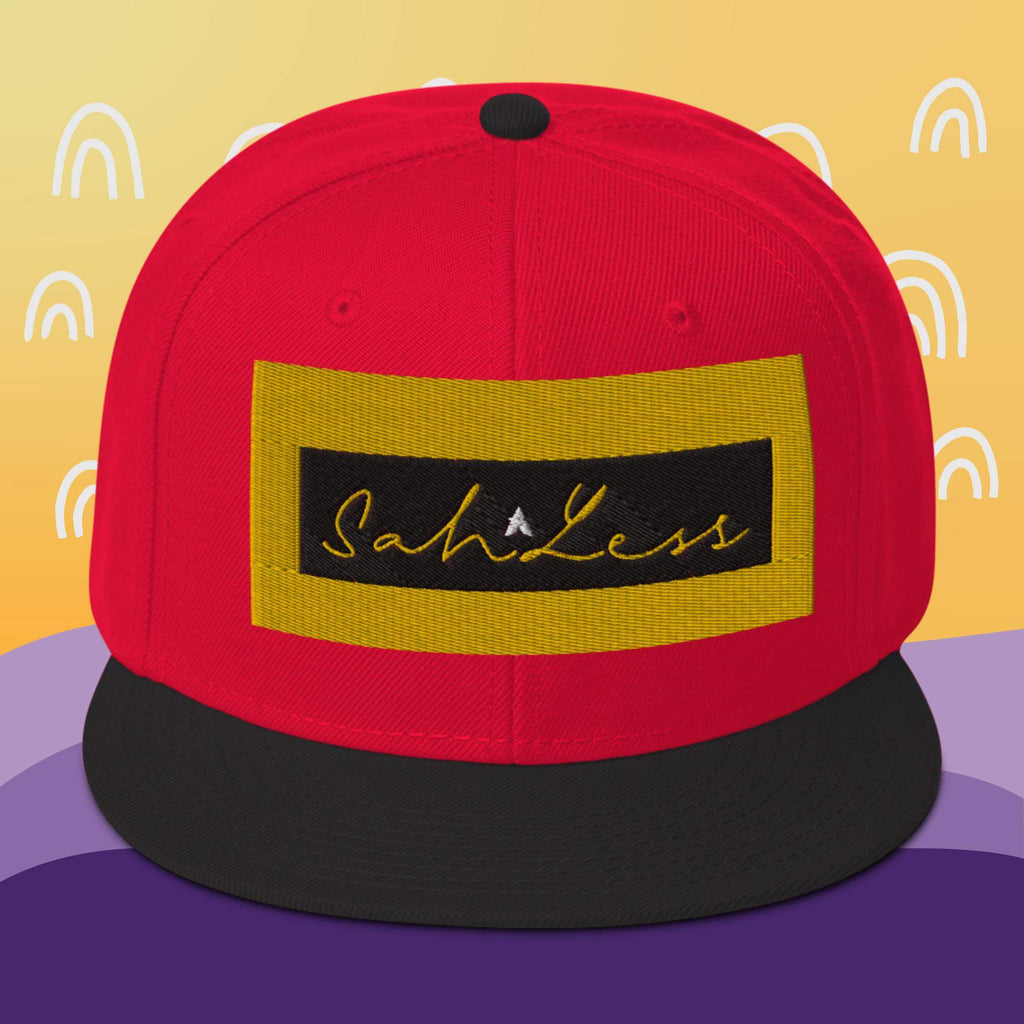 Snapback SahLess Hat with flat visor and grey under visor.