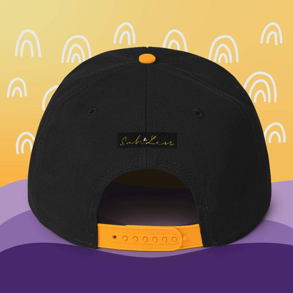 Snapback SahLess Hat with structured high-profile design and flat visor.