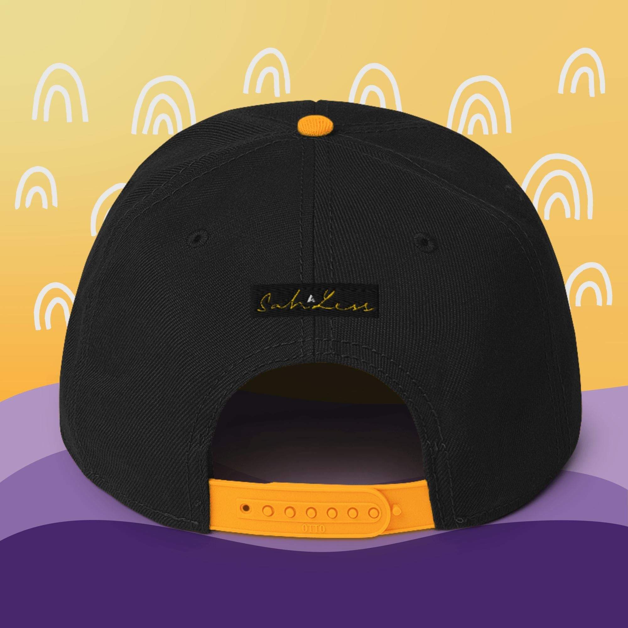 Snapback SahLess Hat with structured high-profile design and flat visor.