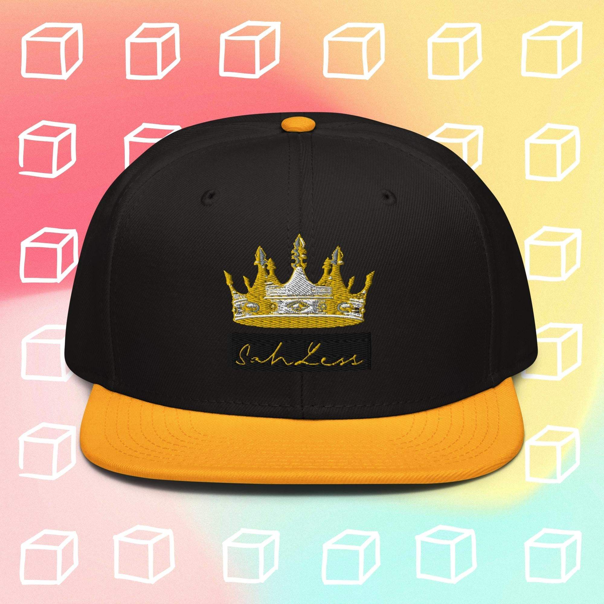 Snapback SahLess Hat with a structured design, high-profile, flat visor, and grey under visor.