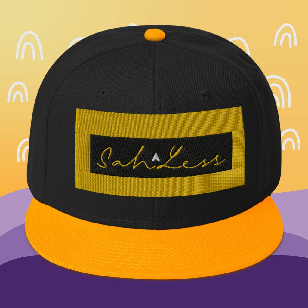 Snapback SahLess Hat with structured design and grey under visor.