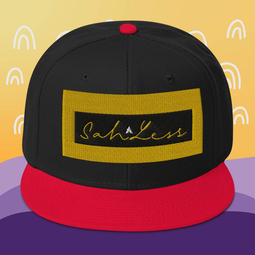 Snapback SahLess Hat with flat visor and structured high-profile design.