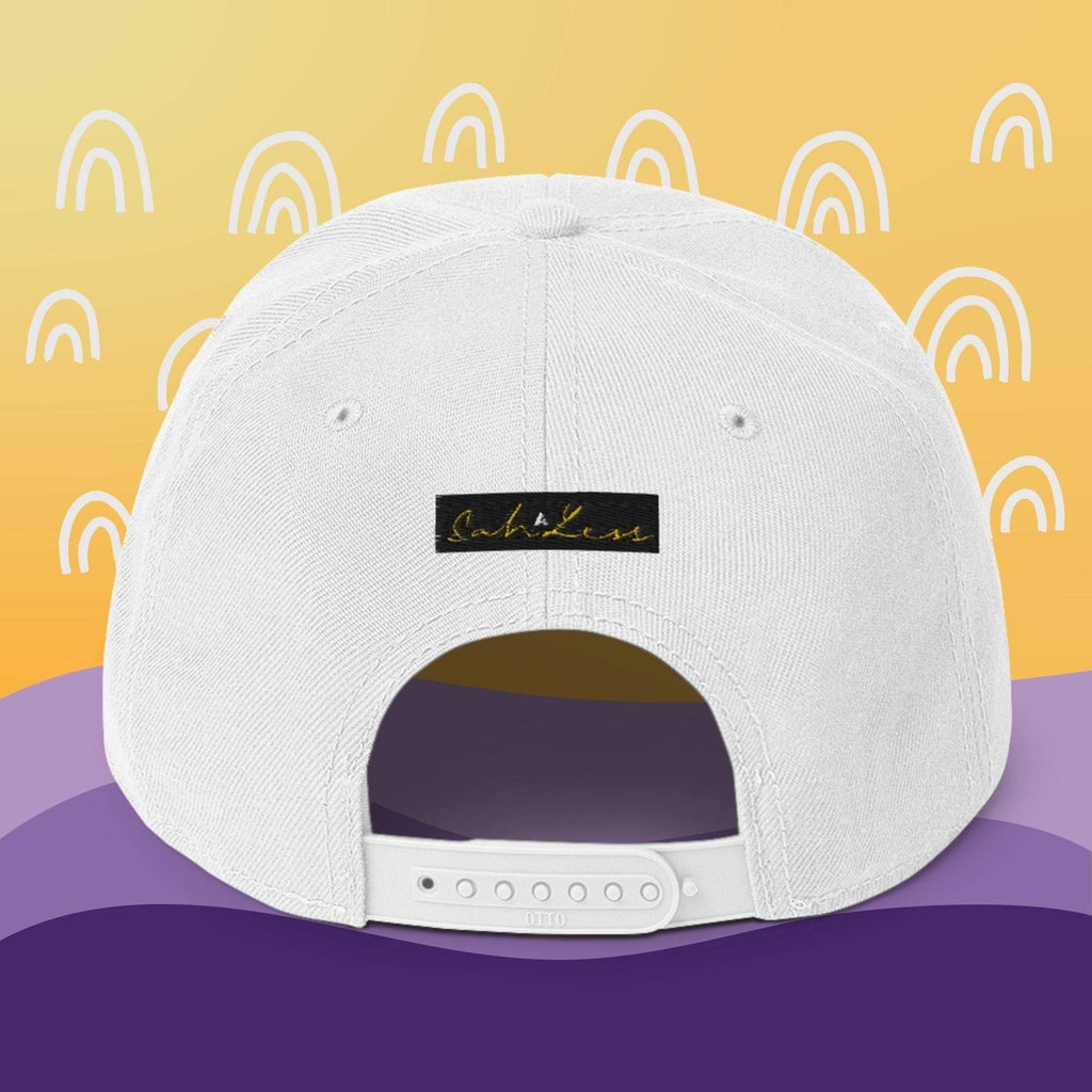 Snapback SahLess Hat with flat visor and grey under visor.