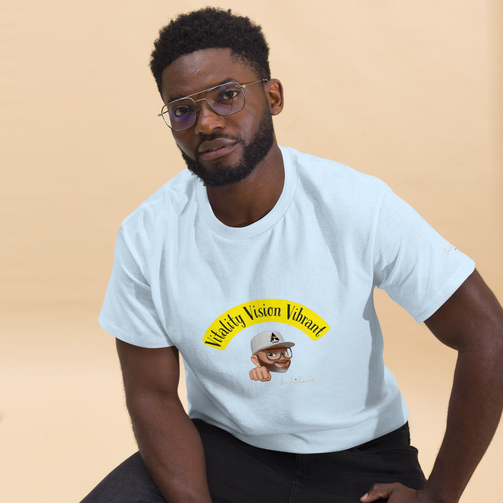 Unisex classic cotton tee Vitality-Vision-Vibrant with sharp edges and layered streetwear style