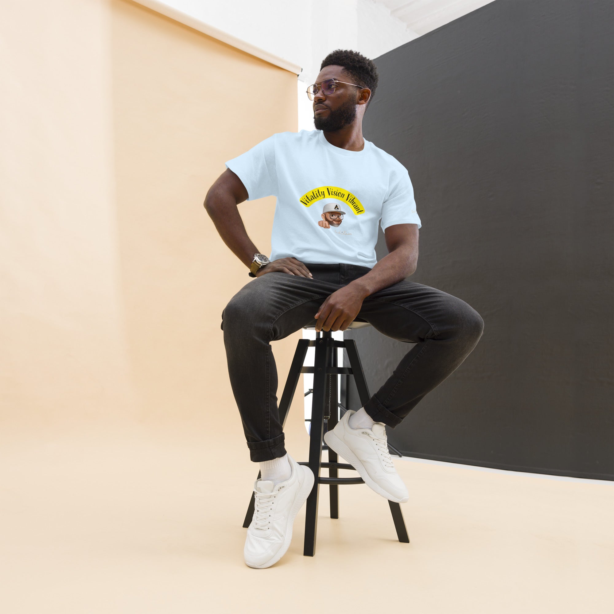 Unisex Vitality-Vision-Vibrant classic cotton tee with structured fit and sharp lines for trendy streetwear layering