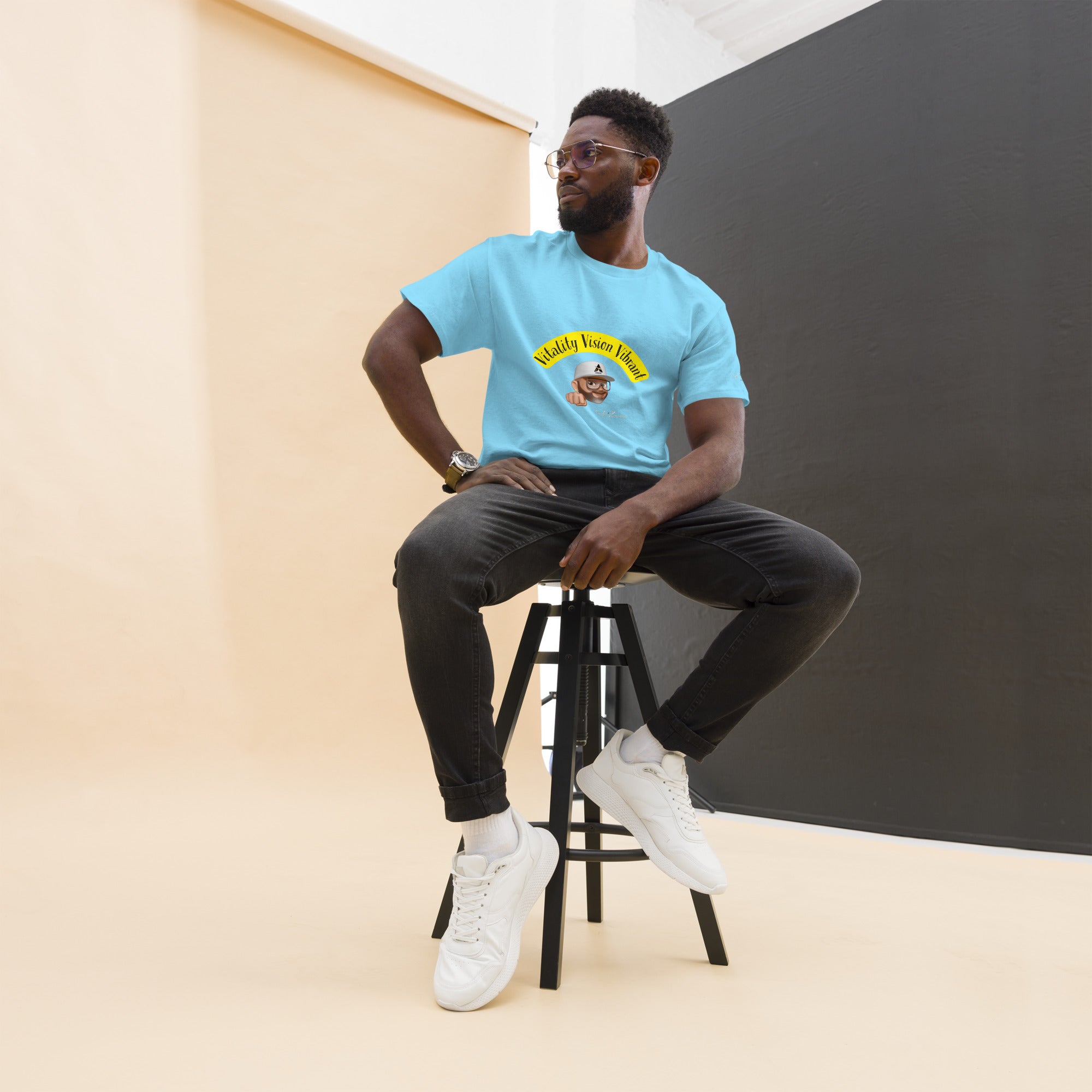 Unisex classic Vitality-Vision-Vibrant cotton tee with sharp edges and layered streetwear style