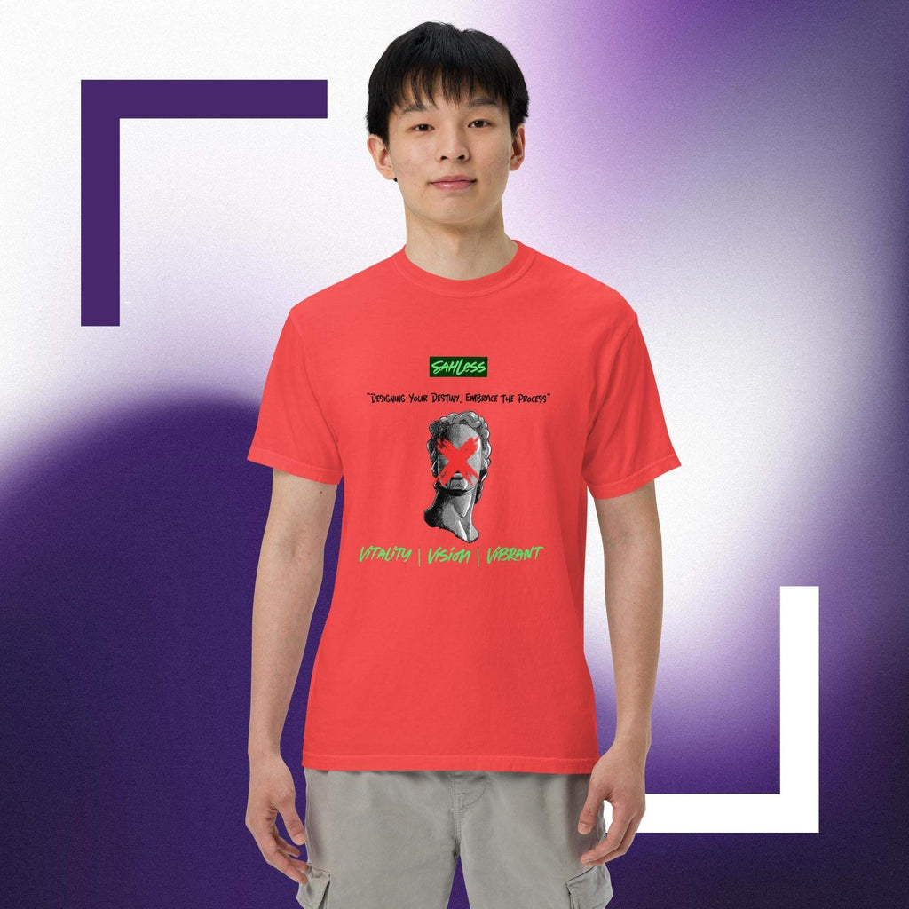 Unisex heavyweight garment-dyed T-shirt in red, featuring a structured and relaxed fit, 100% ring-spun cotton.