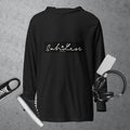 Hooded long-sleeve tee from SahLess Emporium with adjustable hood, made from breathable fabric for comfort and style.