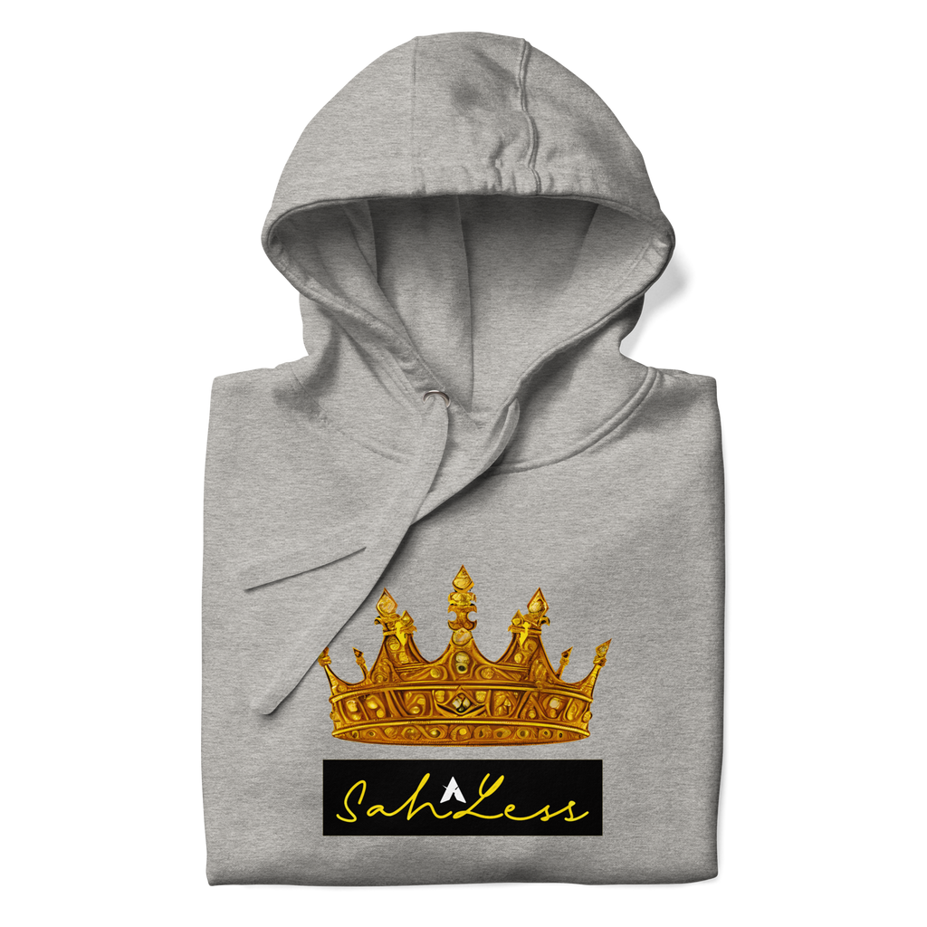 SahLess Unisex Hoodie with crown design, gray color, comfortable and stylish casual wear.
