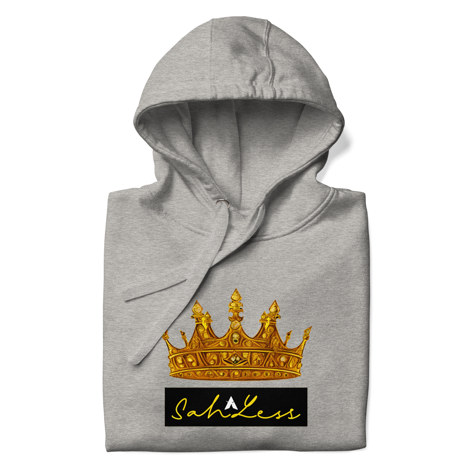 SahLess Unisex Hoodie with crown design, gray color, comfortable and stylish casual wear.