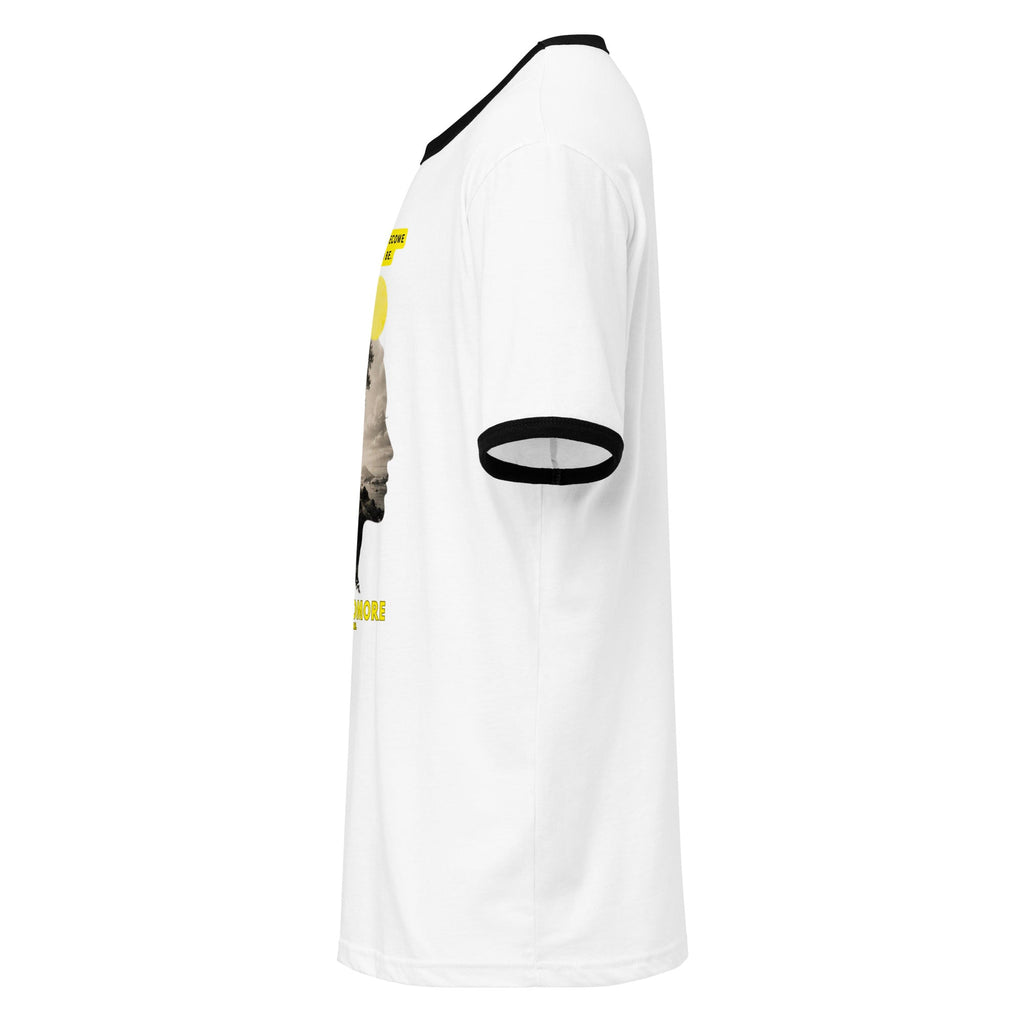 Heather gray Self-Staircase Tee with contrast trims and relaxed fit on a mannequin