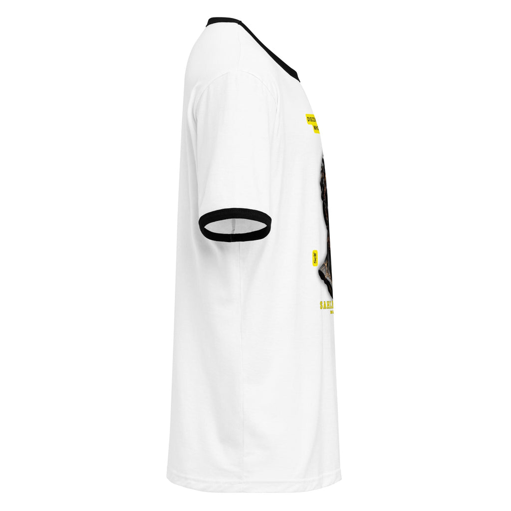 Lightweight Self-Statue Tee with retro contrast trims and relaxed fit on a model
