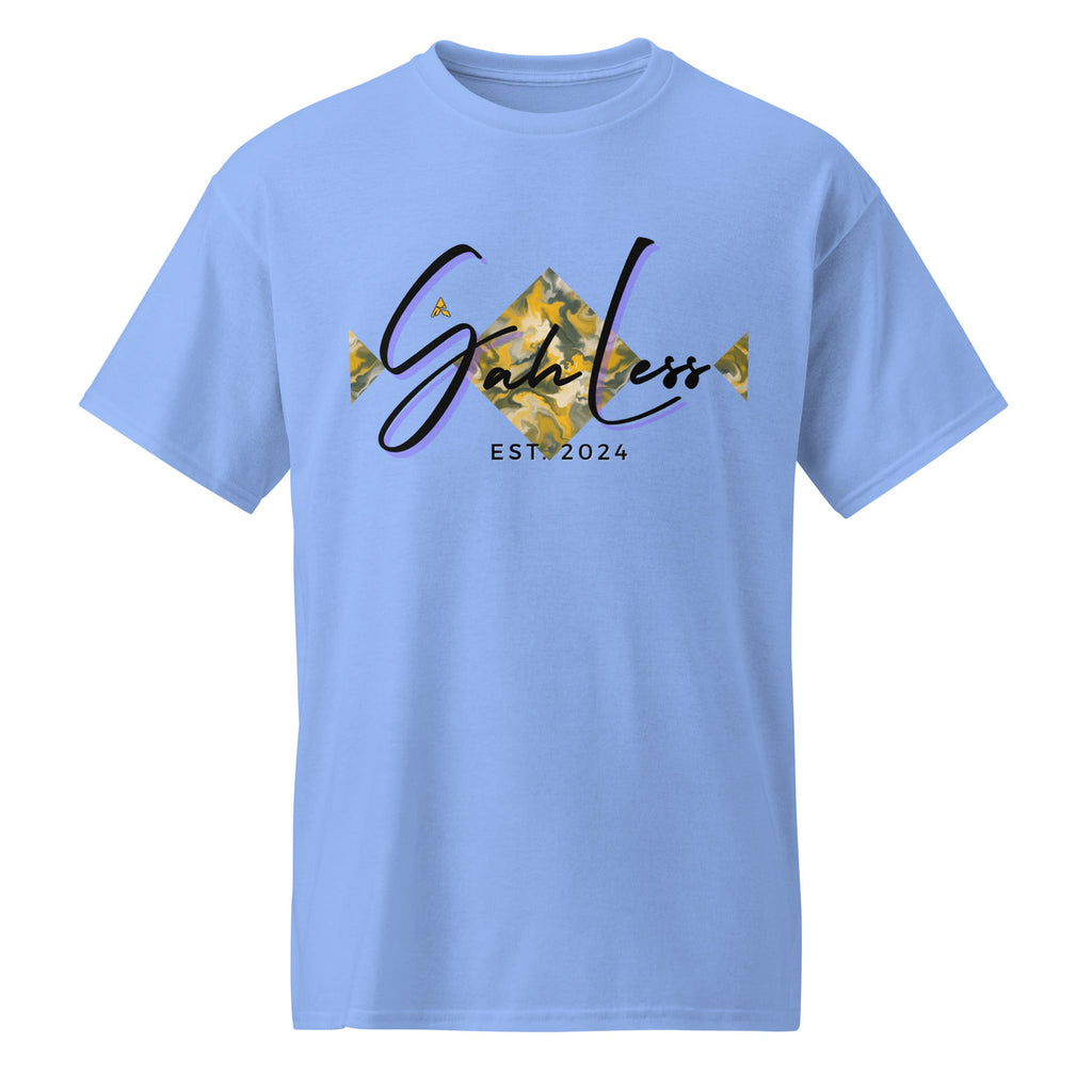 Light blue DryBlend® Graphic Performance Tee with SahLess EST. 2024 graphic, moisture-wicking cotton-poly blend unisex t-shirt.