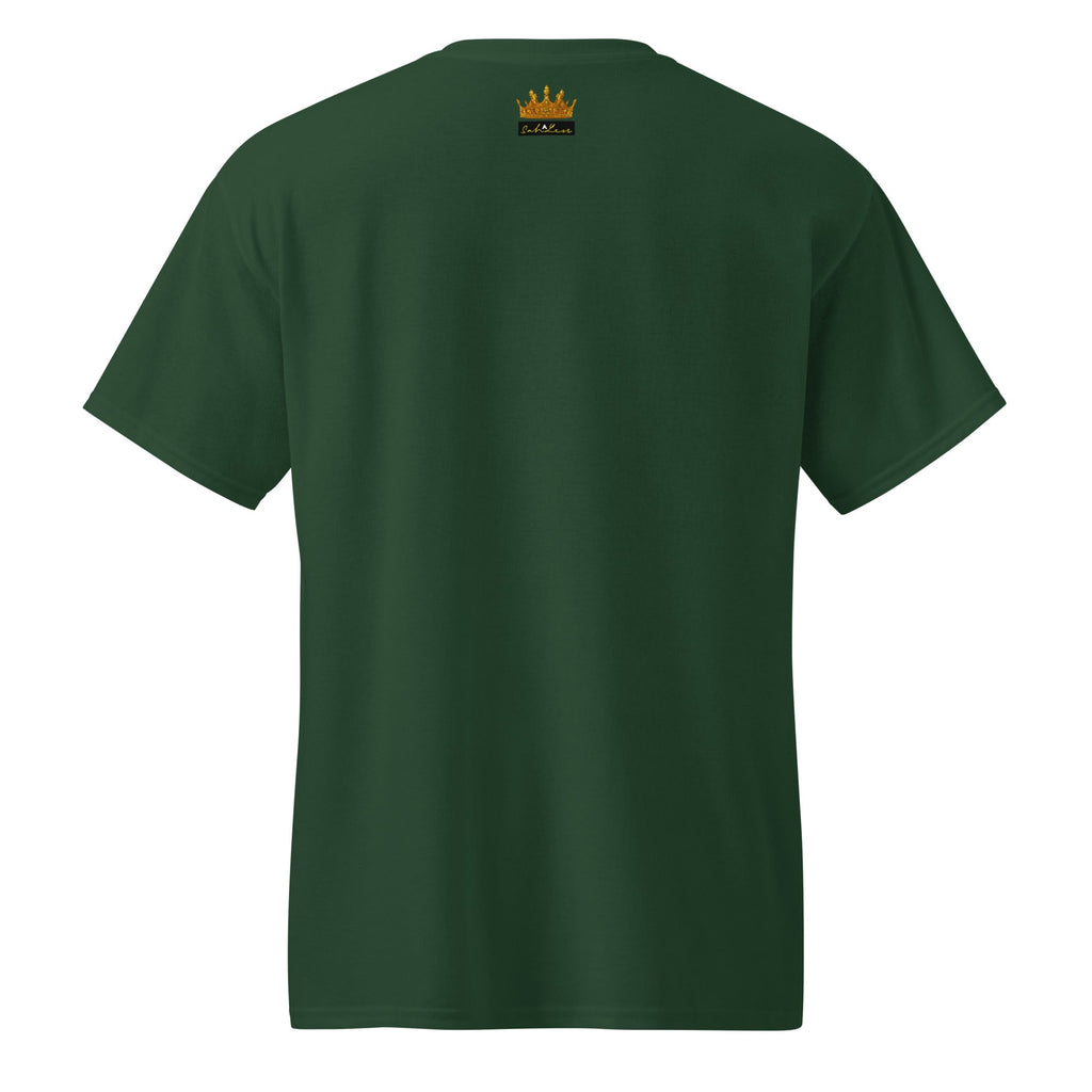 Back view of dark green DryBlend® Graphic Performance Tee with SahLess EST. 2024 logo near neckline