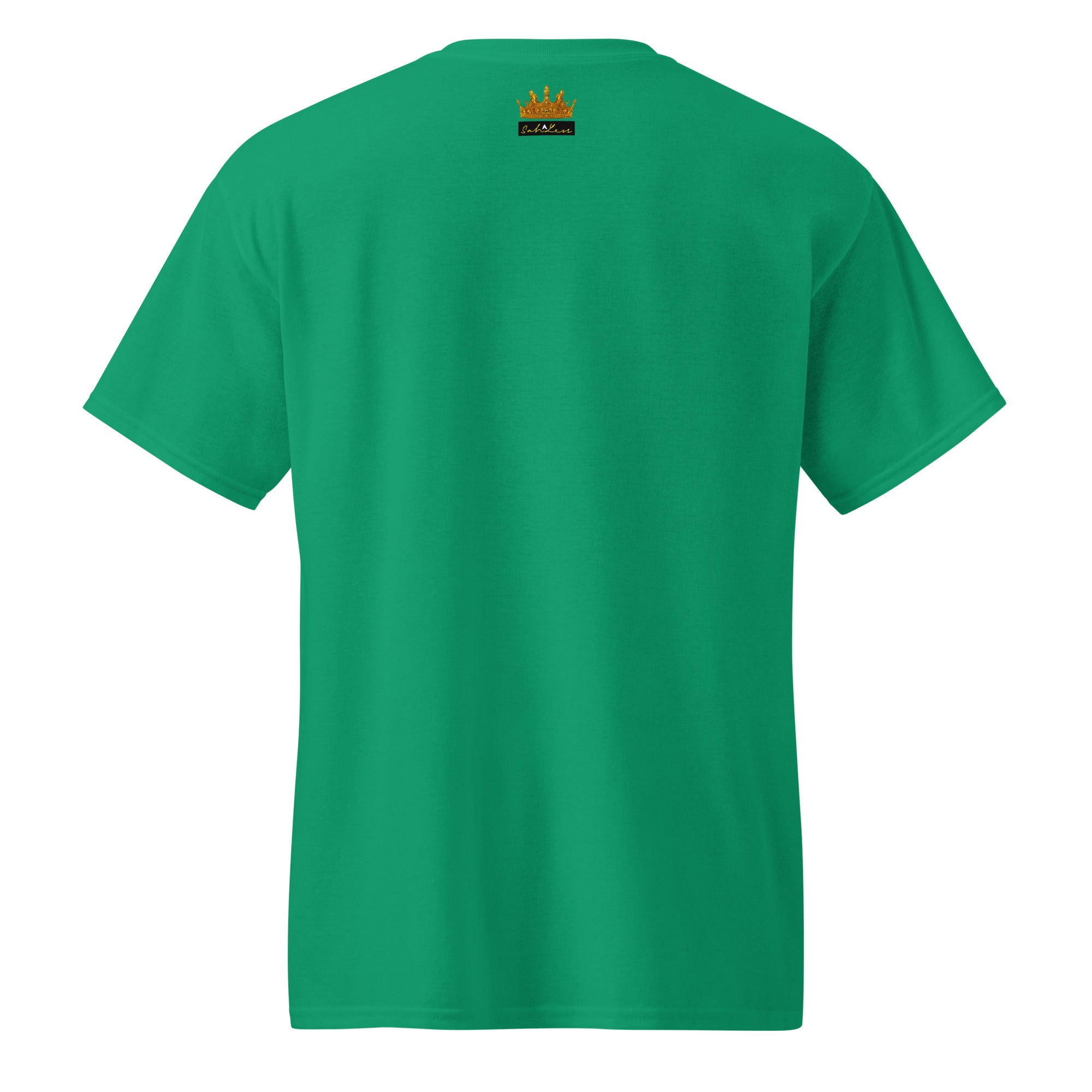 Green DryBlend® Graphic Performance Tee with SahLess EST. 2024 logo on back collar, unisex moisture-wicking cotton-poly blend shirt.