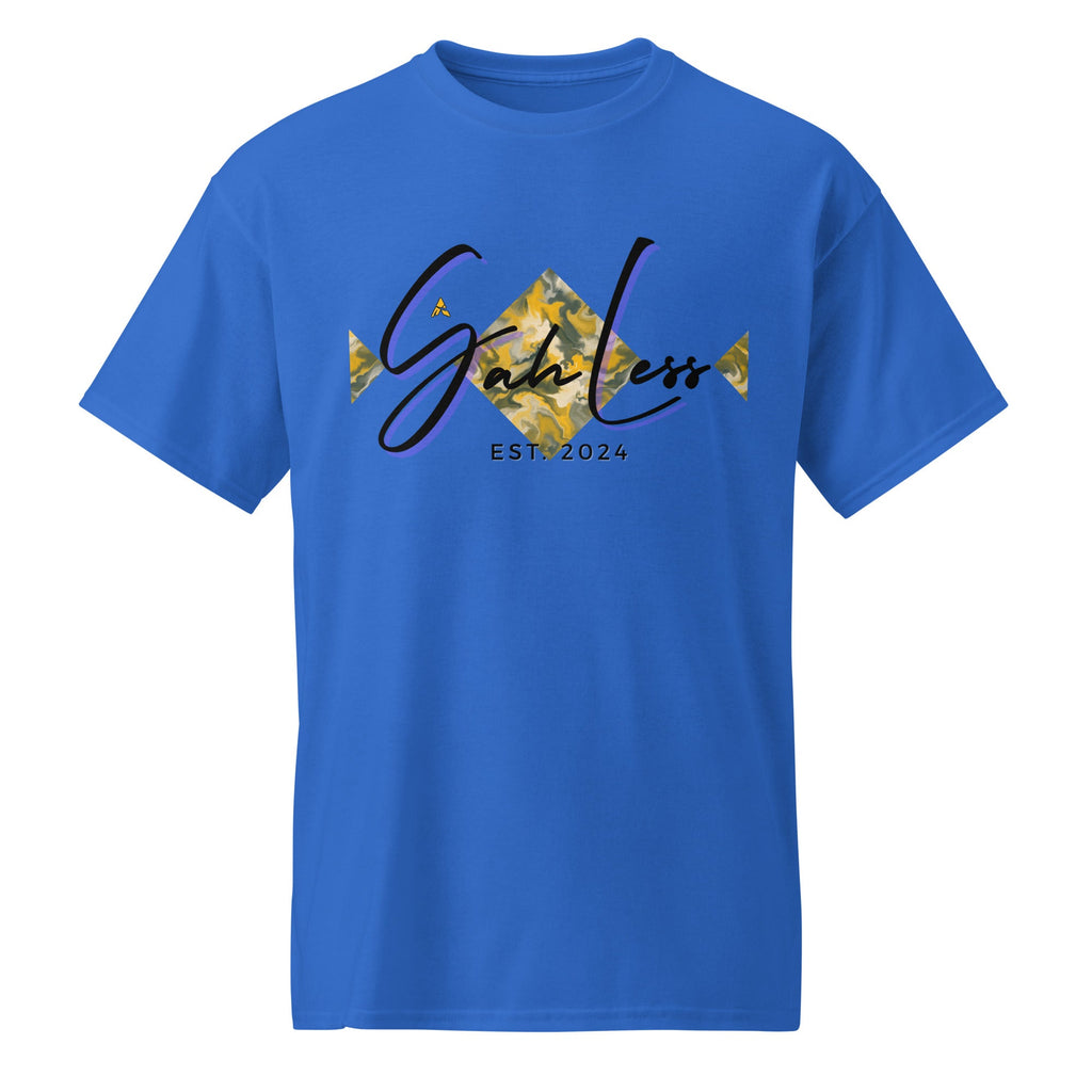 Blue DryBlend® Graphic Performance Tee with SahLess EST. 2024 logo and moisture-wicking fabric design