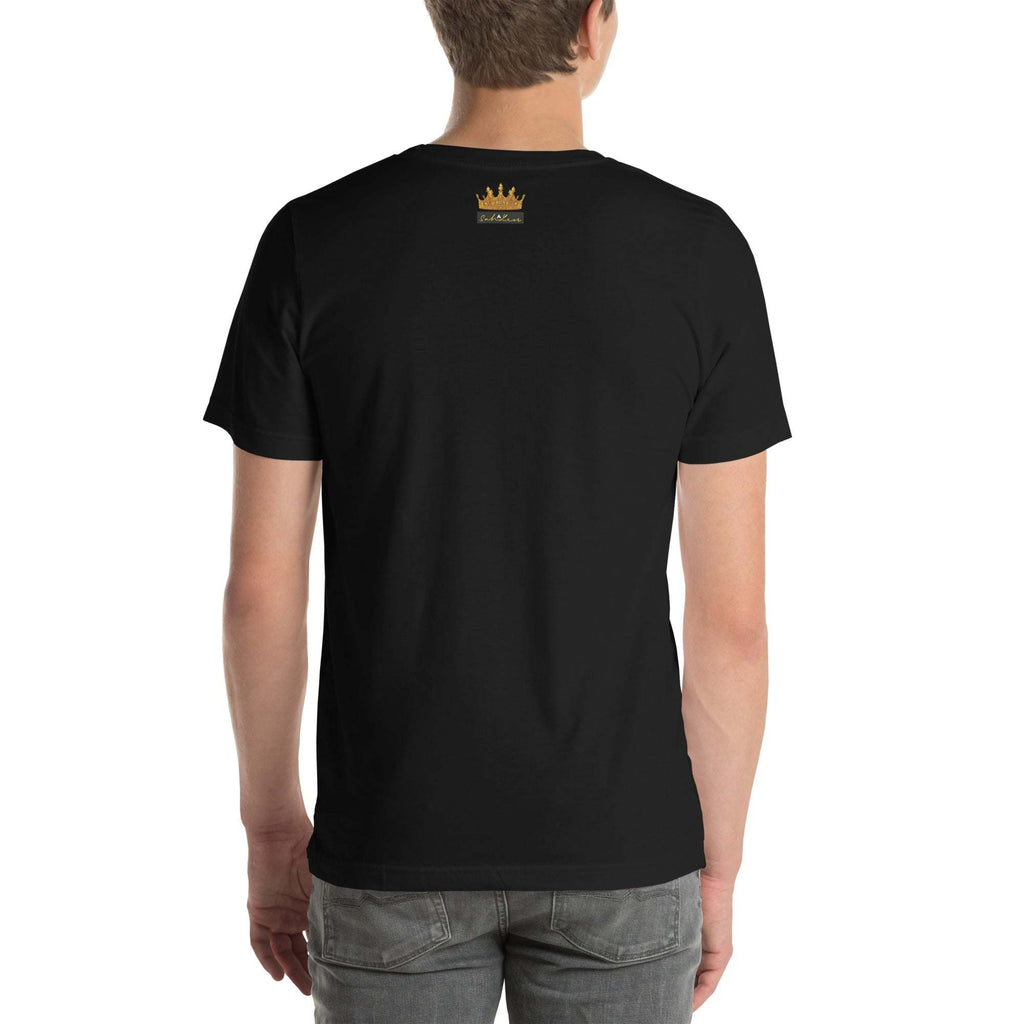 Black 'Sah it with Action' graphic unisex t-shirt, soft and breathable with logo on back.
