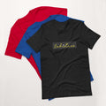 Stamp Signature SahLess Unisex T-Shirt in black, blue, and red, lightweight cotton.