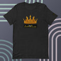 Unisex t-shirt featuring gold crown and signature design, soft and lightweight fabric.