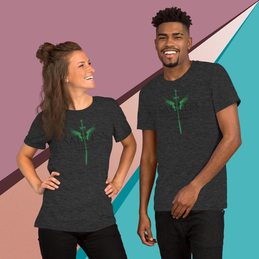 Unisex t-shirt by SahLess Lead the Way, soft and lightweight with stretch, worn by a smiling couple.