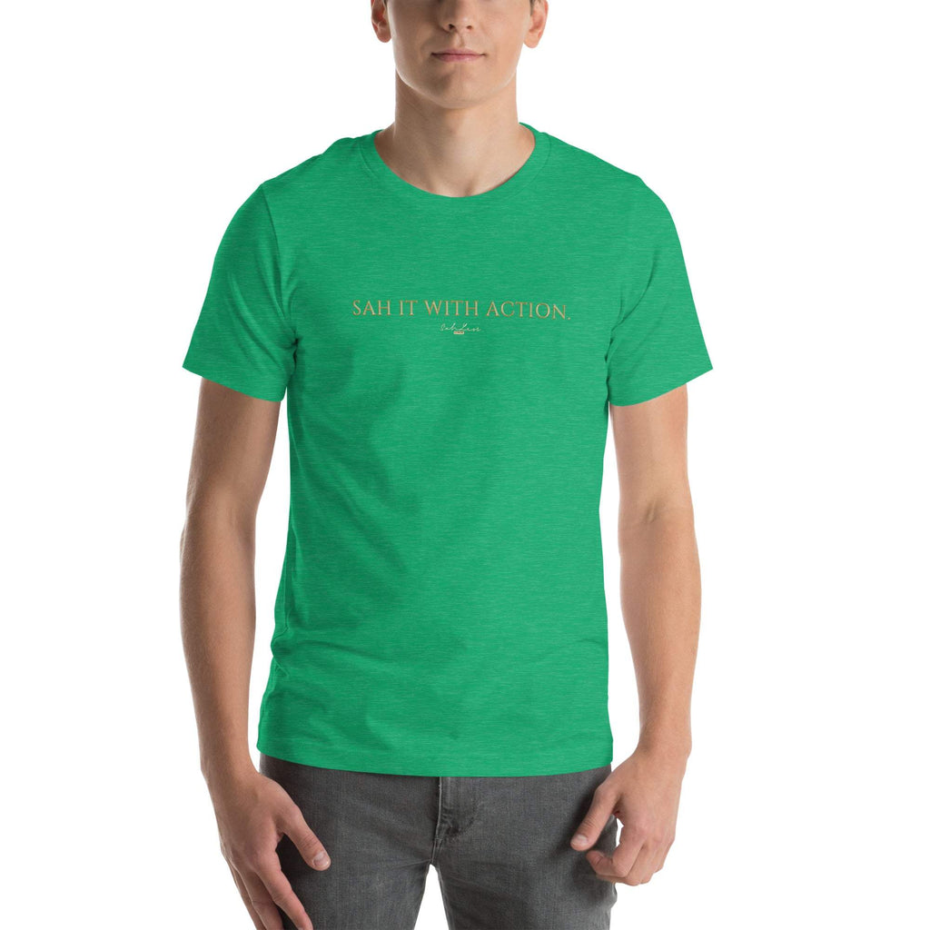 Black 'Sah it with Action' graphic unisex T-shirt, soft and breathable cotton with stretch.