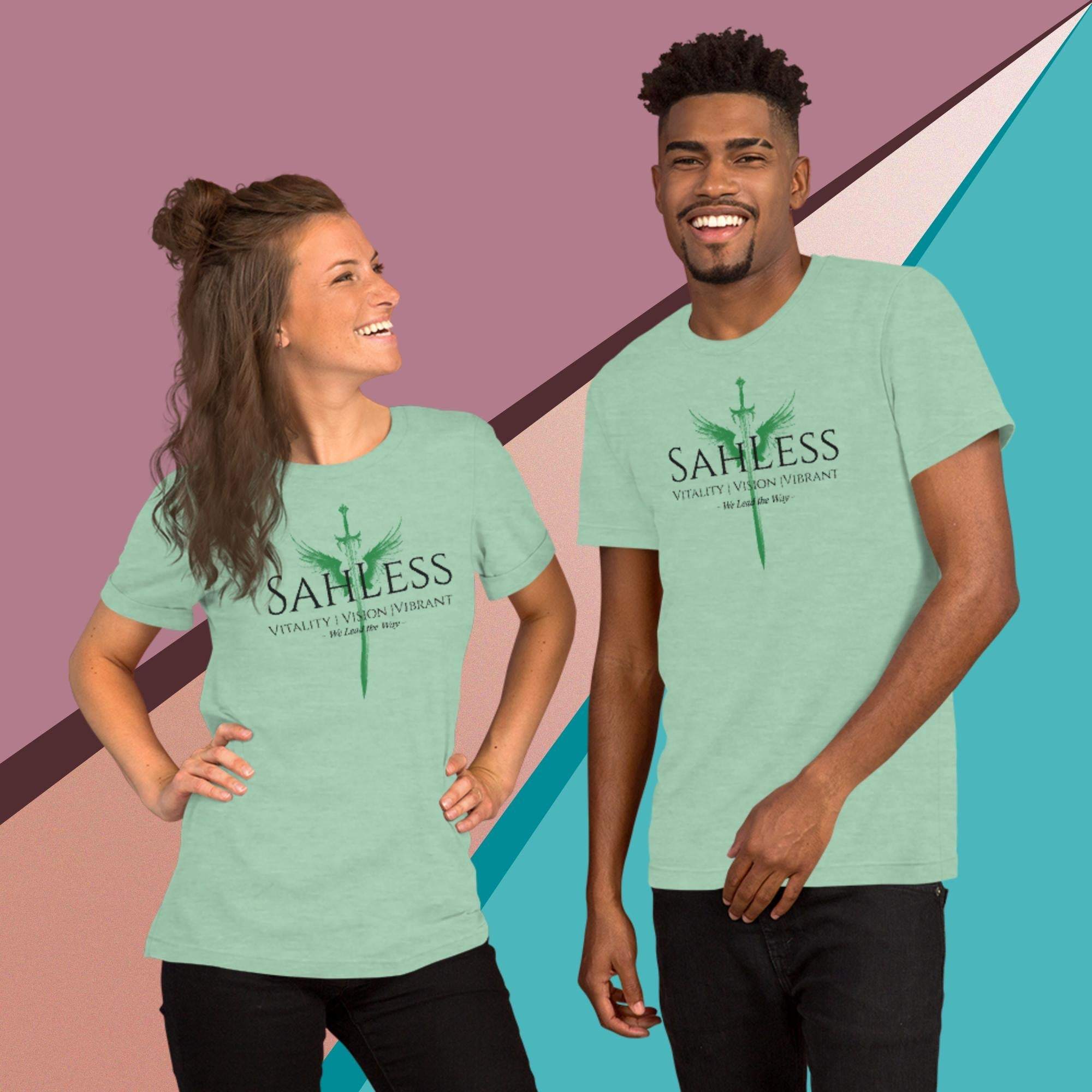 SahLess Lead the Way unisex t-shirt, soft, lightweight, green design.