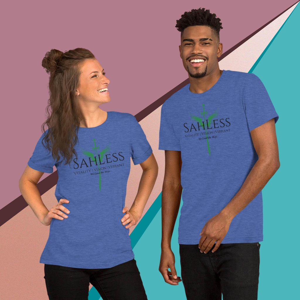 Unisex SahLess Lead the Way t-shirt, soft cotton, lightweight, blue.