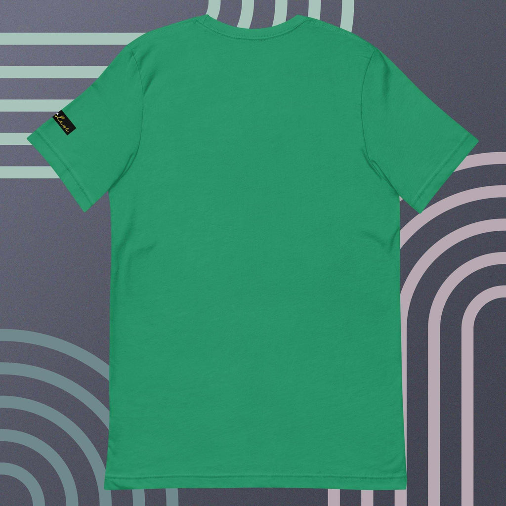 Unisex green t-shirt by SahLess with crown and signature design, soft and lightweight.