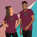 Unisex SahLess Lead the Way t-shirt, soft and lightweight with flattering fit, worn by smiling individuals.