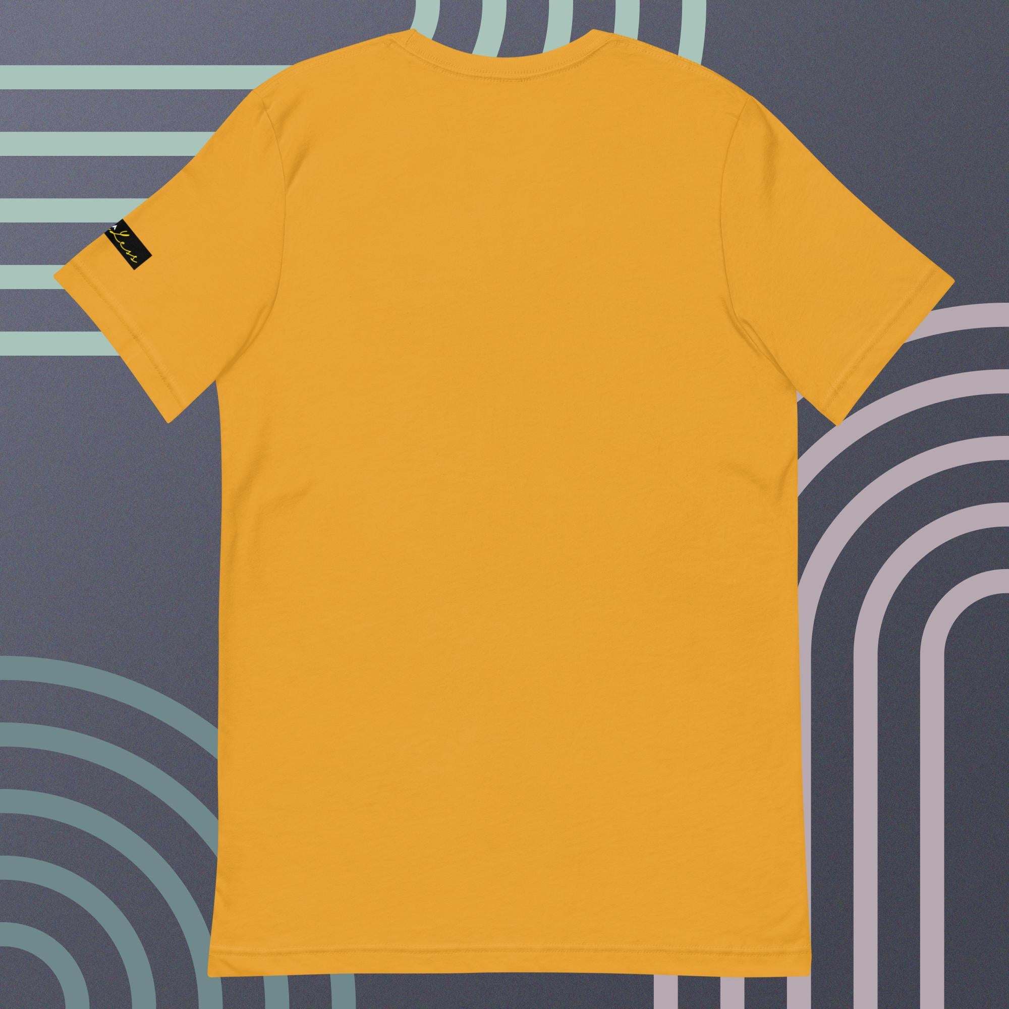 Unisex yellow t-shirt with crown and signature design, soft and lightweight fabric.