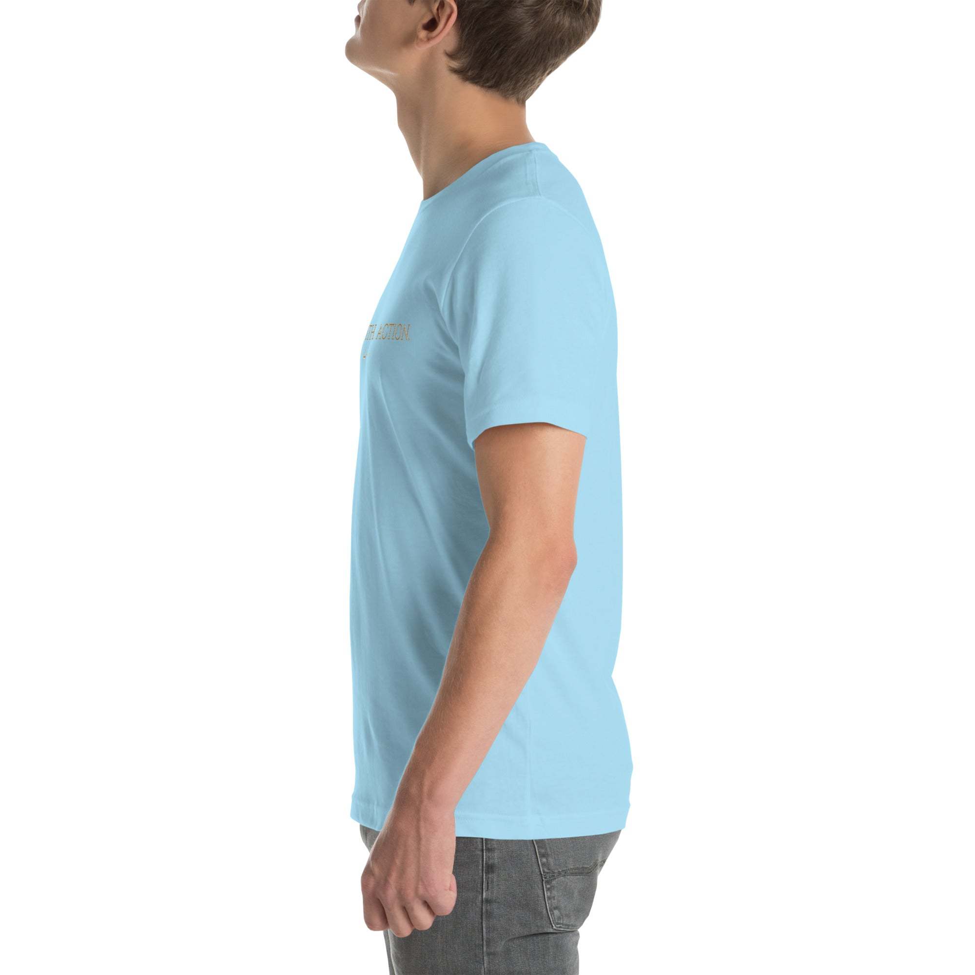 Black 'Sah it with Action' graphic unisex T-shirt by Sahless, made from soft, breathable cotton.