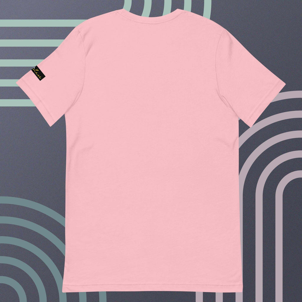 Unisex pink t-shirt featuring the Crown and Signature design by SahLess, soft and lightweight fabric.