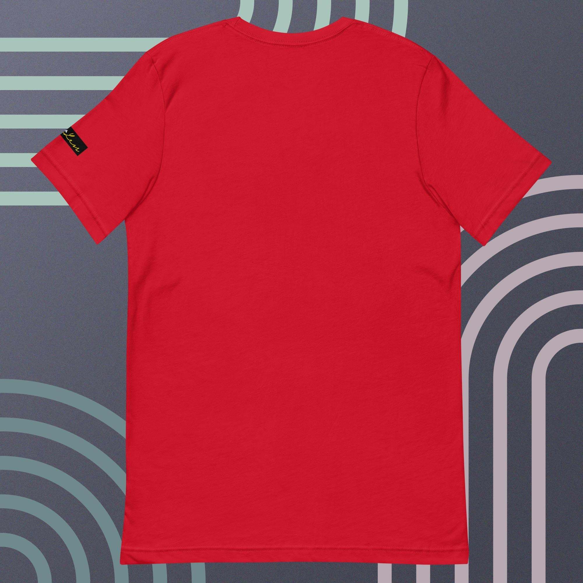 Red unisex t-shirt with Crown and Signature design, soft and lightweight fabric.