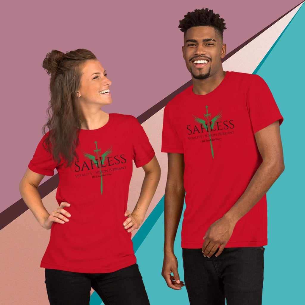 SahLess Lead the Way unisex t-shirt, soft lightweight cotton, red design, comfortable fit.