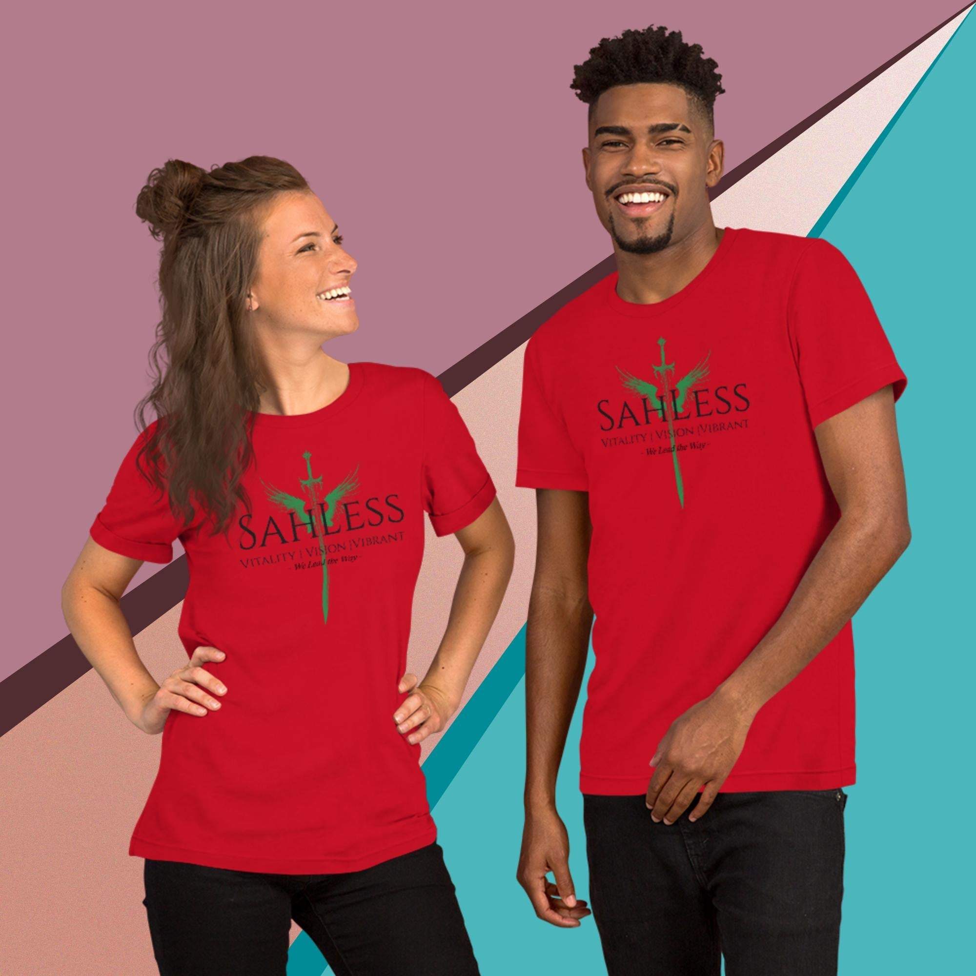 SahLess Lead the Way unisex t-shirt, soft lightweight cotton, red design, comfortable fit.