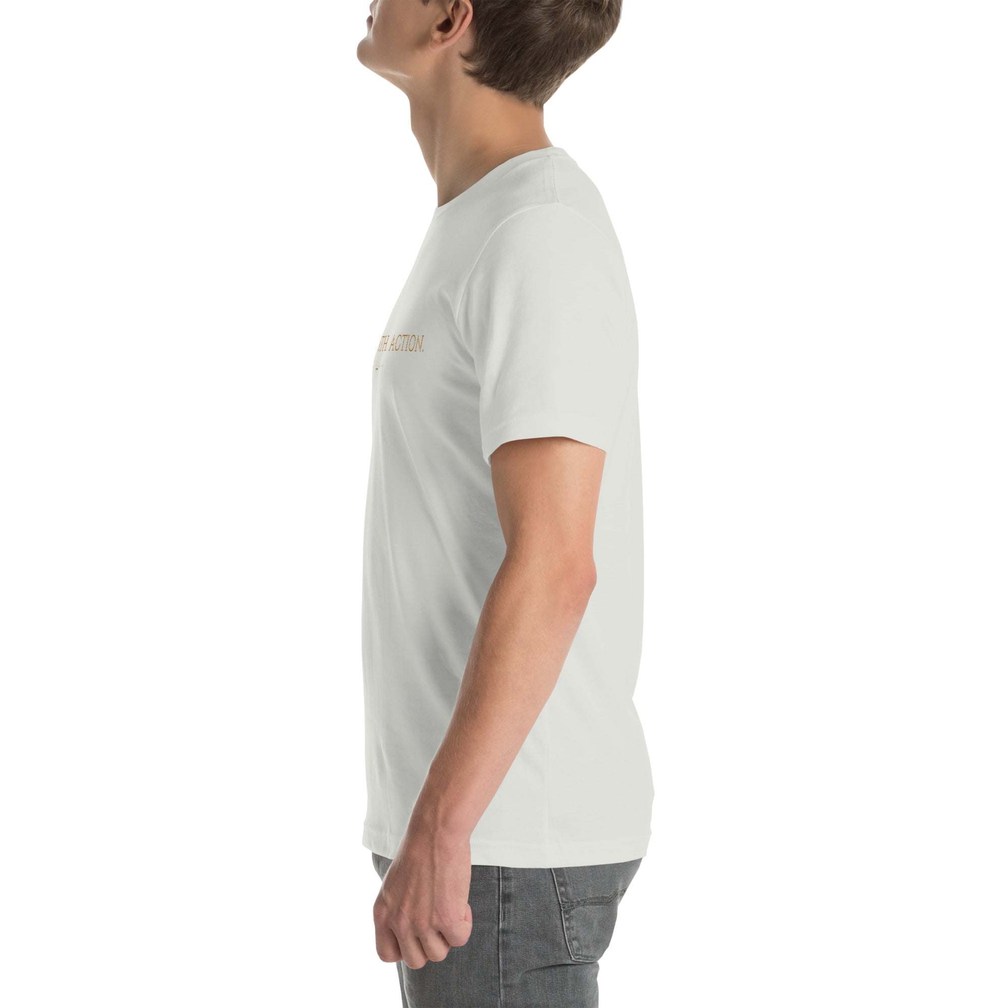 Unisex black graphic T-shirt with "Sah it with Action" logo, made from soft, breathable cotton.