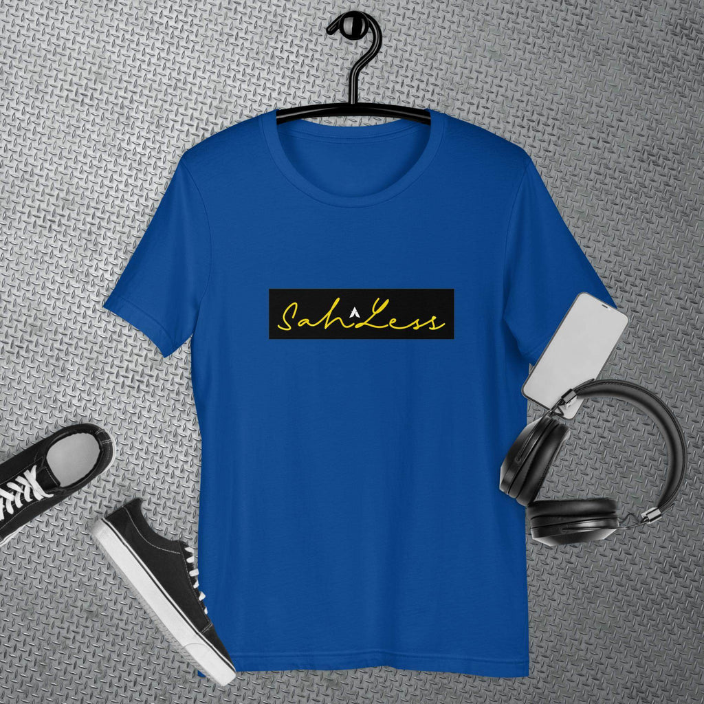 Blue SahLess Signature Unisex T-shirt designed for comfort and style.