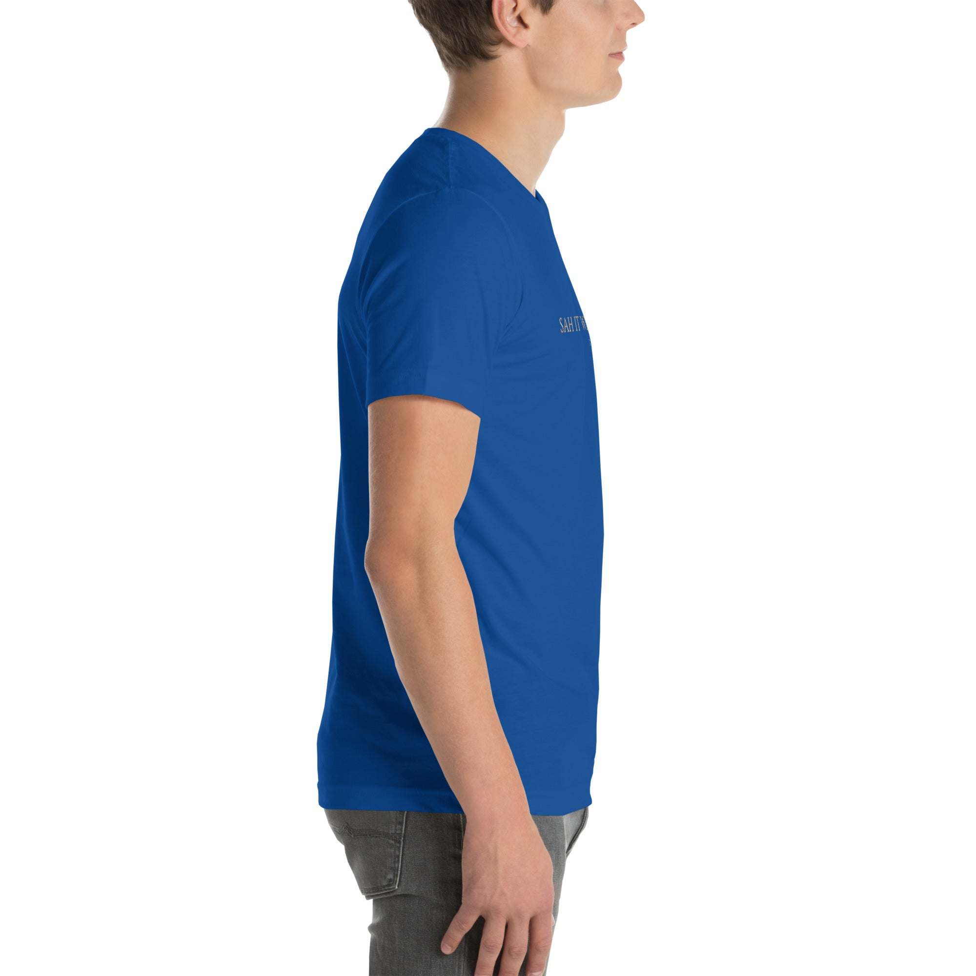 Black 'Sah it with Action' graphic unisex T-shirt, soft cotton, breathable fabric.