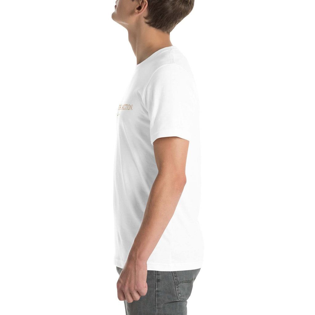 Black 'Sah it with Action' graphic unisex T-shirt by Sahless, featuring super soft, breathable fabric with optimal stretch.