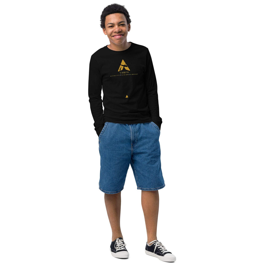 Sahaless long sleeve youth tee with crew neck and ribbed cuffs.