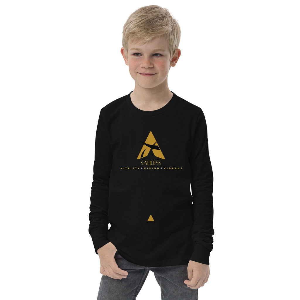 SahLess Youth Tee in black with long sleeves and crew neck design.