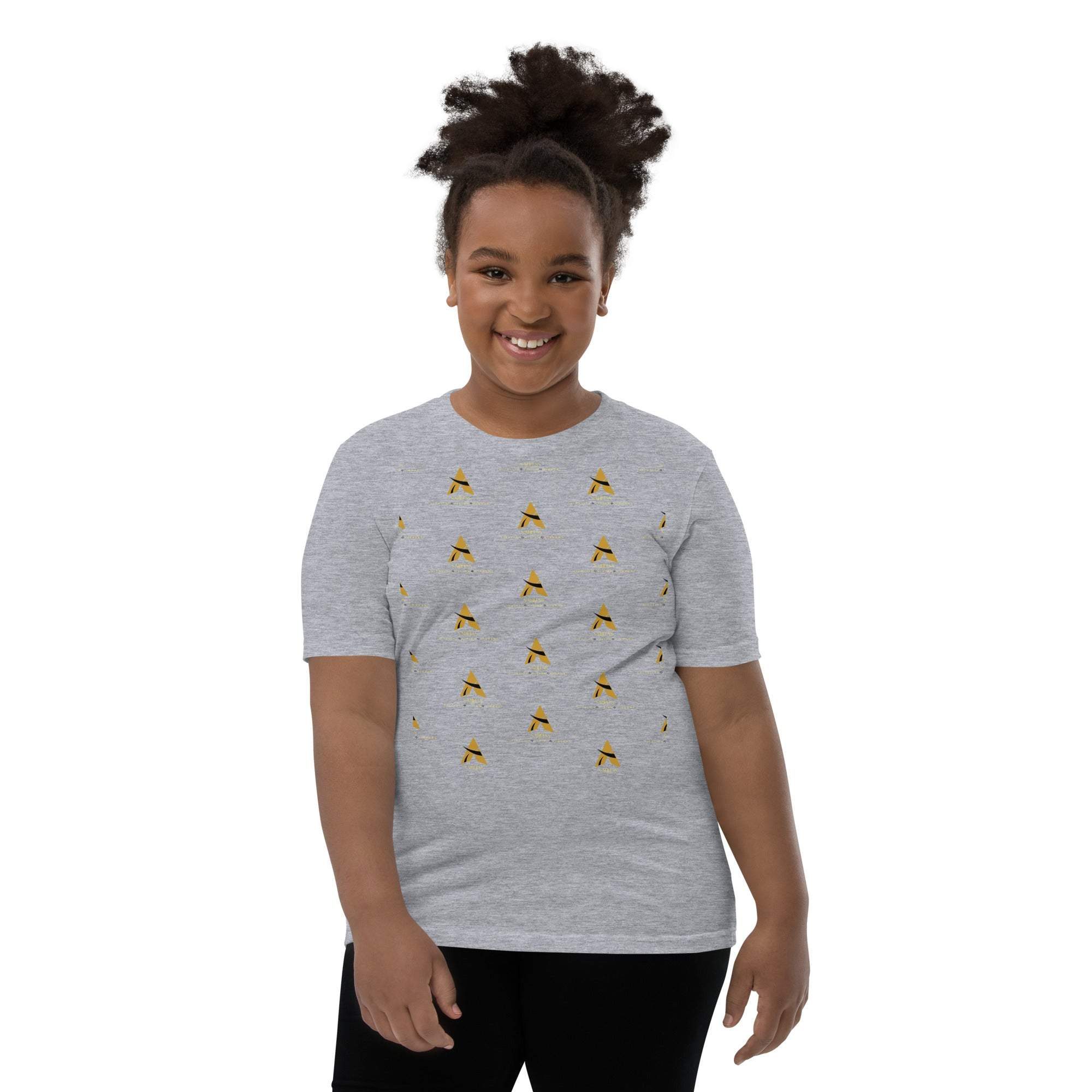 Youth wearing SahLess Short Sleeve T-Shirt with unique design.