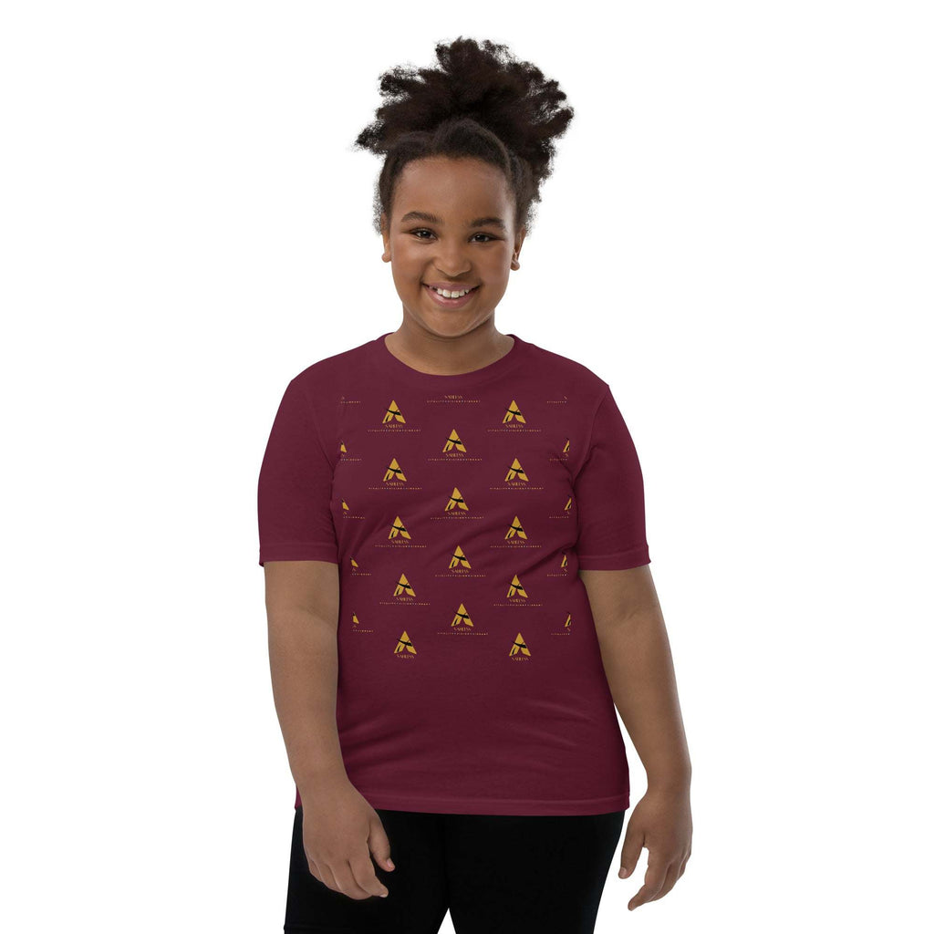 Youth wearing a SahLess Short Sleeve T-Shirt with unique design.