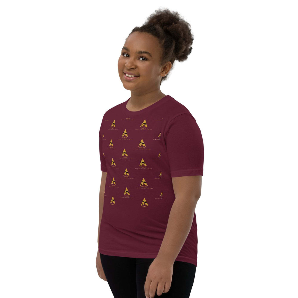 Youth wearing SahLess Short Sleeve T-Shirt with unique design and relaxed fit.